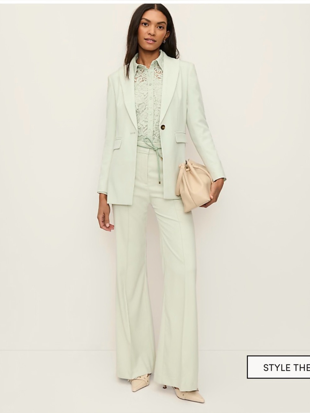 Ann Taylor Mint Straight-Leg Trousers with Drawstring - Mint Green Size 4P